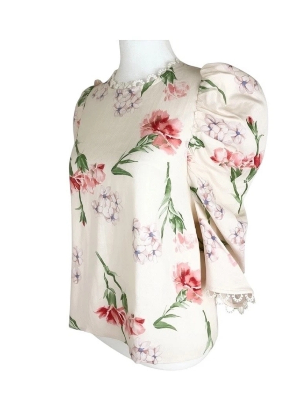 Laura Ashley Linen Floral Puff Sleeve Blouse Size Med Romantic Cottagecore Resor - Picture 2 of 13